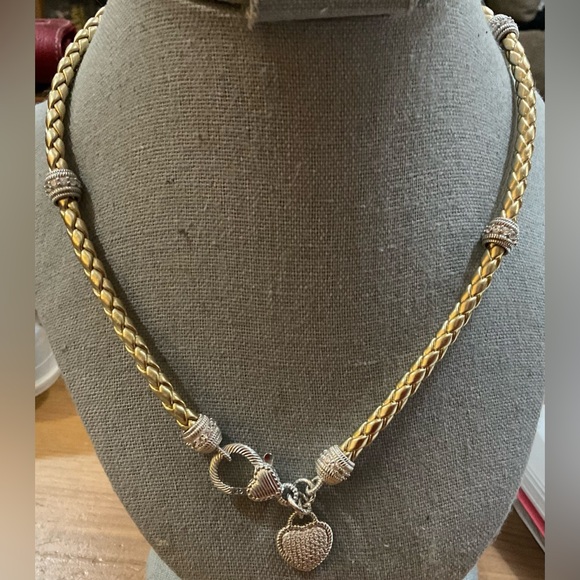 Judith RipkaBella Luca braided gold faux leather Rhodium over sterling necklace - Picture 3 of 7